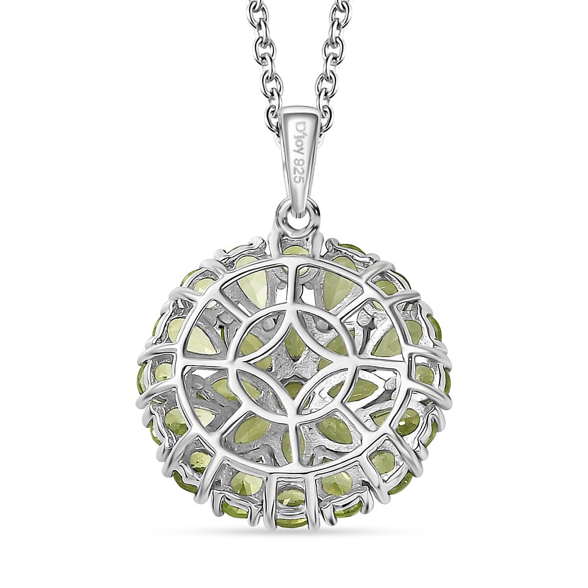 Peridot Dahlia Floral Spray Pendant Necklace 20 Inches in Platinum Over Sterling Silver 4.65 ctw