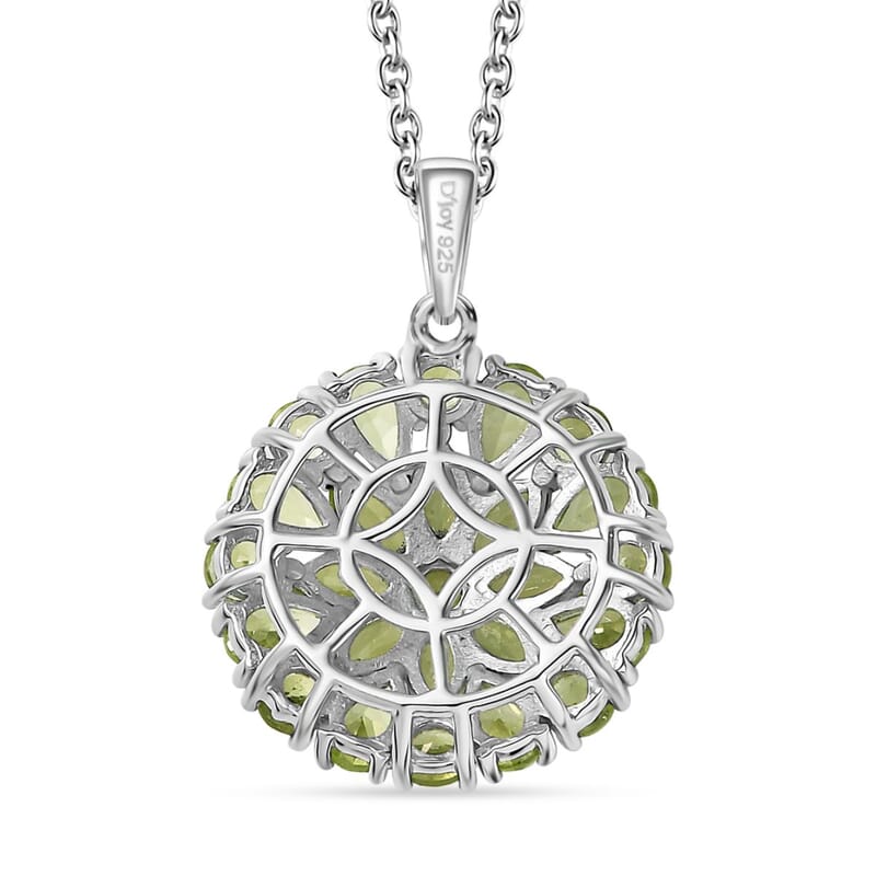 Peridot Dahlia Floral Spray Pendant Necklace 20 Inches in Platinum Over Sterling Silver 4.65 ctw