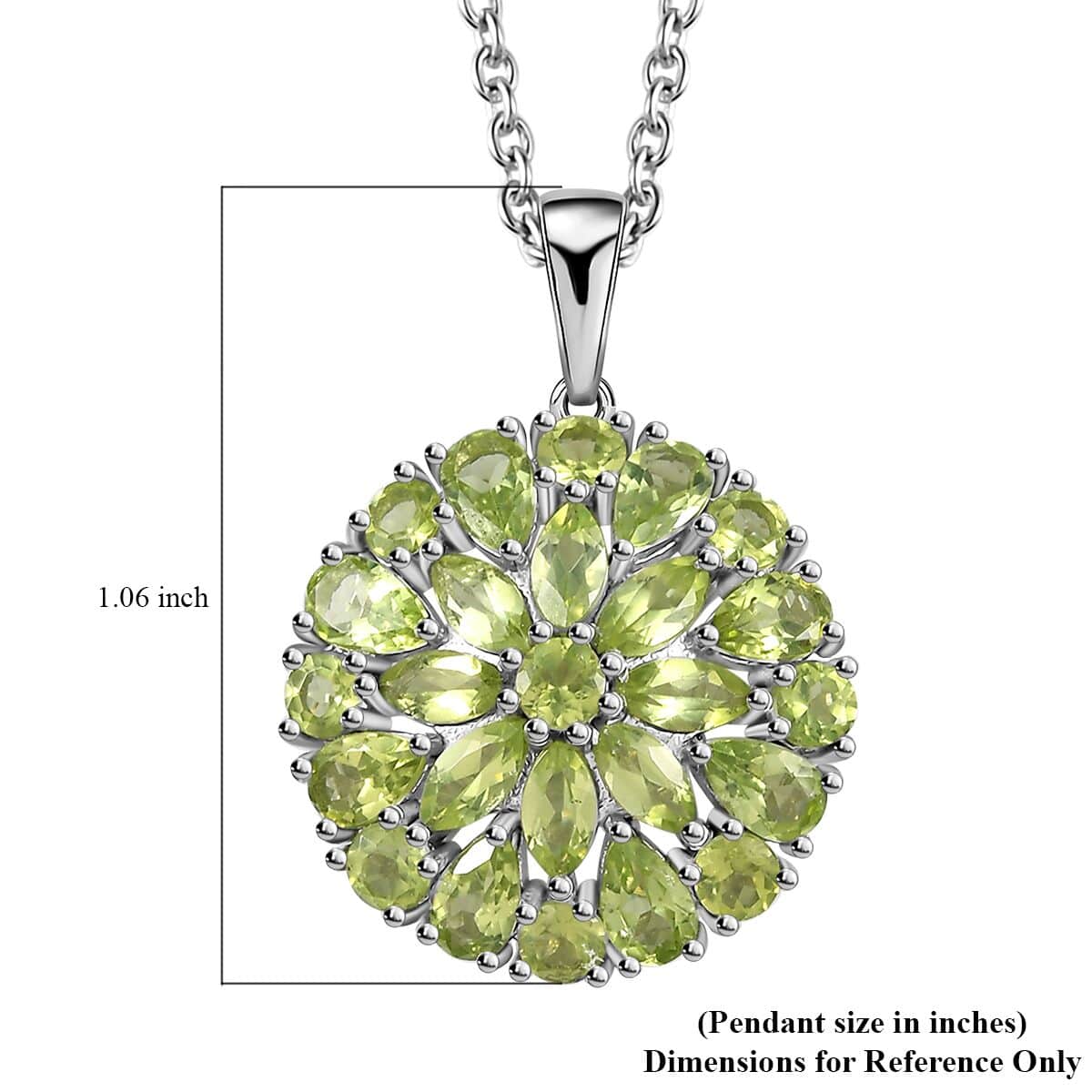 Peridot Floral Spray Pendant Necklace 20 Inches in Platinum Over Sterling Silver 4.65 ctw image number 5