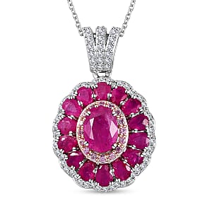 Mozambique Ruby and Multi Gemstone Cocktail Pendant Necklace 20 Inches in Platinum Over Sterling Silver 4.75 ctw