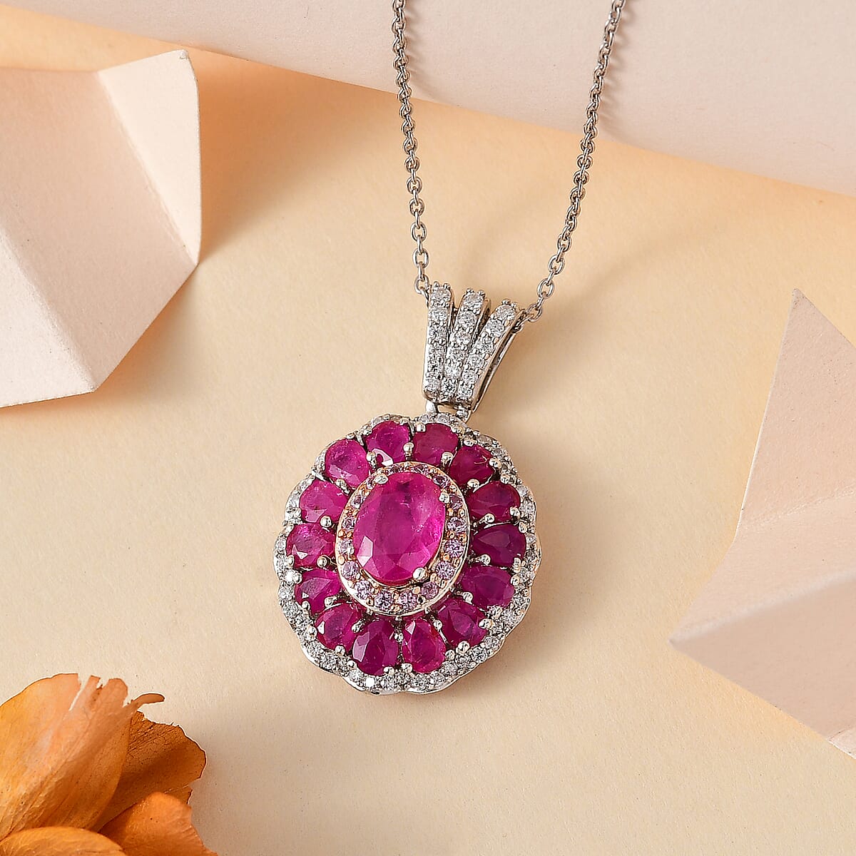 Mozambique Ruby and Multi Gemstone Cocktail Pendant Necklace 20 Inches in Platinum Over Sterling Silver 4.75 ctw image number 1