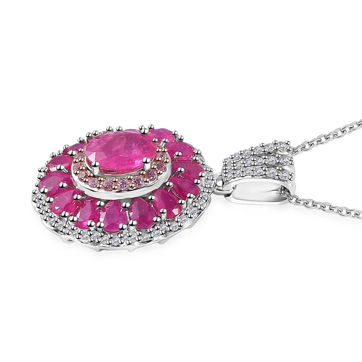 Mozambique Ruby and Multi Gemstone Cocktail Pendant Necklace 20 Inches in Platinum Over Sterling Silver 4.75 ctw image number 3