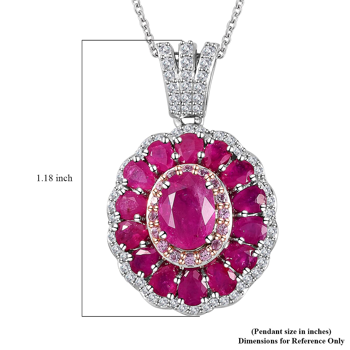 Mozambique Ruby and Multi Gemstone Cocktail Pendant Necklace 20 Inches in Platinum Over Sterling Silver 4.75 ctw image number 6
