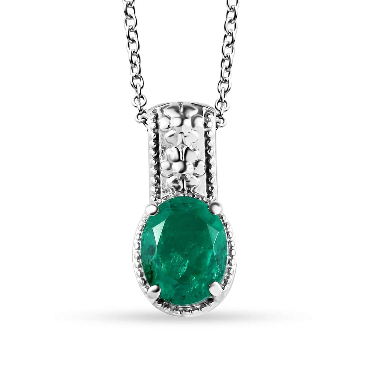 Emeraldine Quartz (Triplet) Solitaire Pendant Necklace 20 Inches in Stainless Steel 3.10 ctw image number 0
