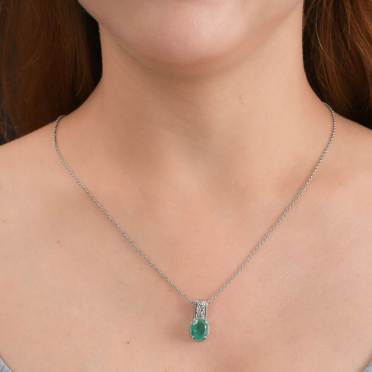 Emeraldine Quartz (Triplet) Solitaire Pendant Necklace 20 Inches in Stainless Steel 3.10 ctw image number 2