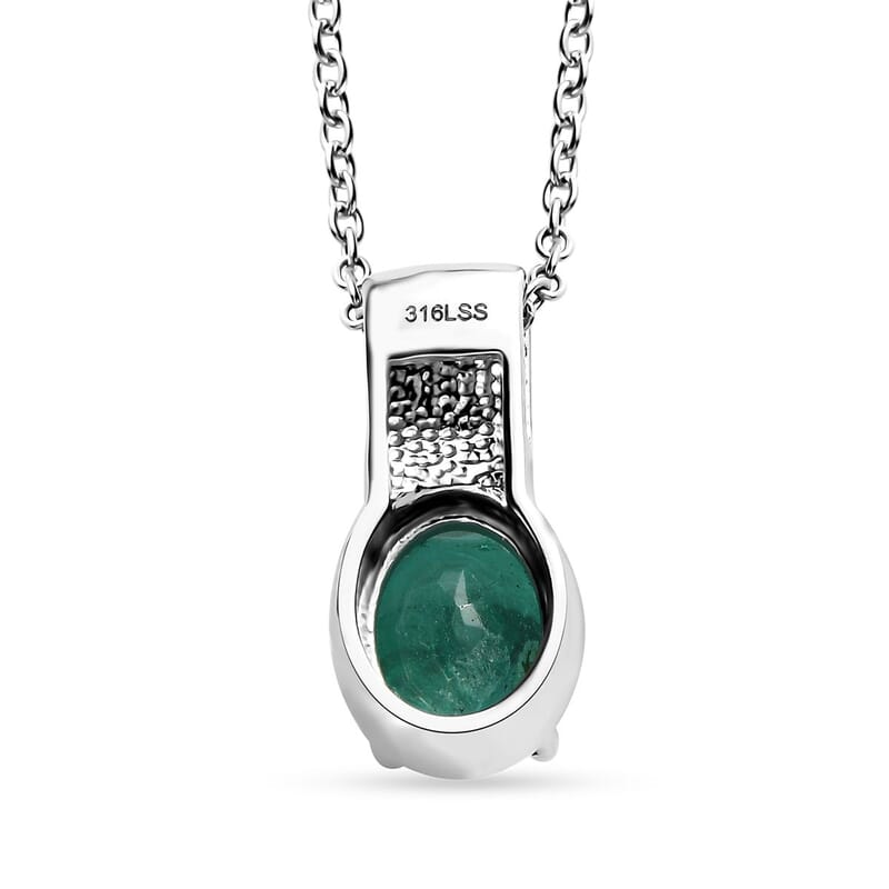 Emeraldine Quartz (Triplet) Solitaire Pendant Necklace 20 Inches in Stainless Steel 3.10 ctw