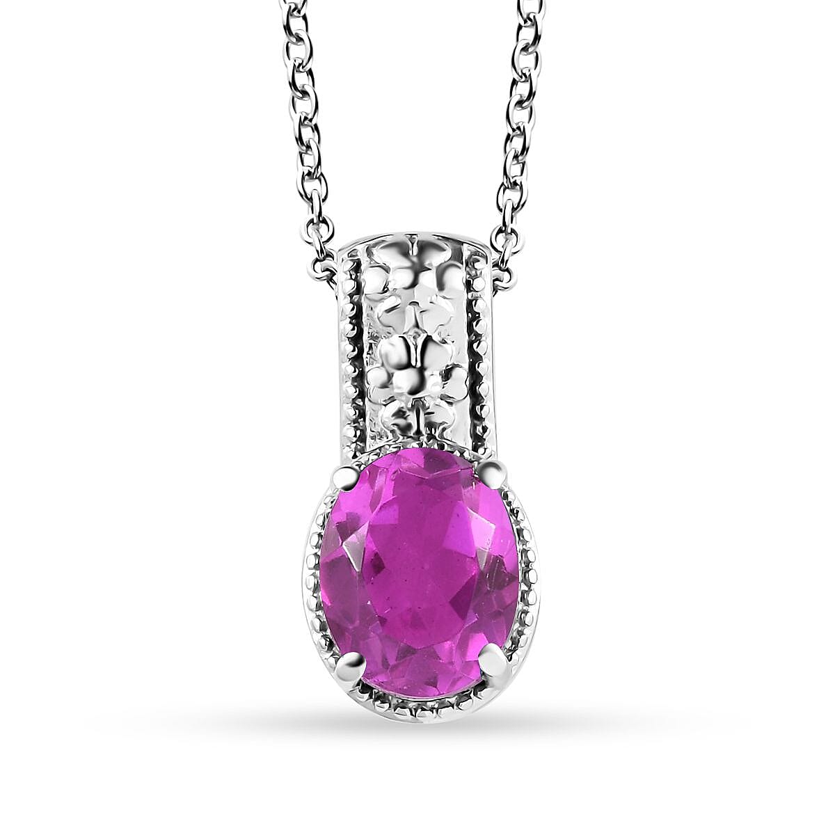Radiant Orchid Quartz (Triplet) Solitaire Pendant Necklace 20 Inches in Stainless Steel 3.10 ctw image number 0