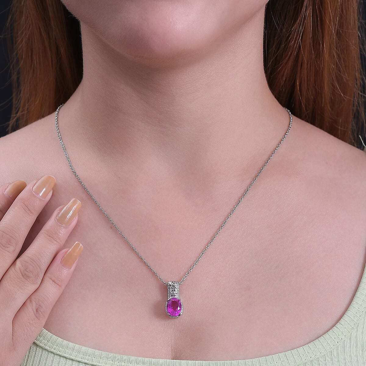 Radiant Orchid Quartz (Triplet) Solitaire Pendant Necklace 20 Inches in Stainless Steel 3.10 ctw image number 2