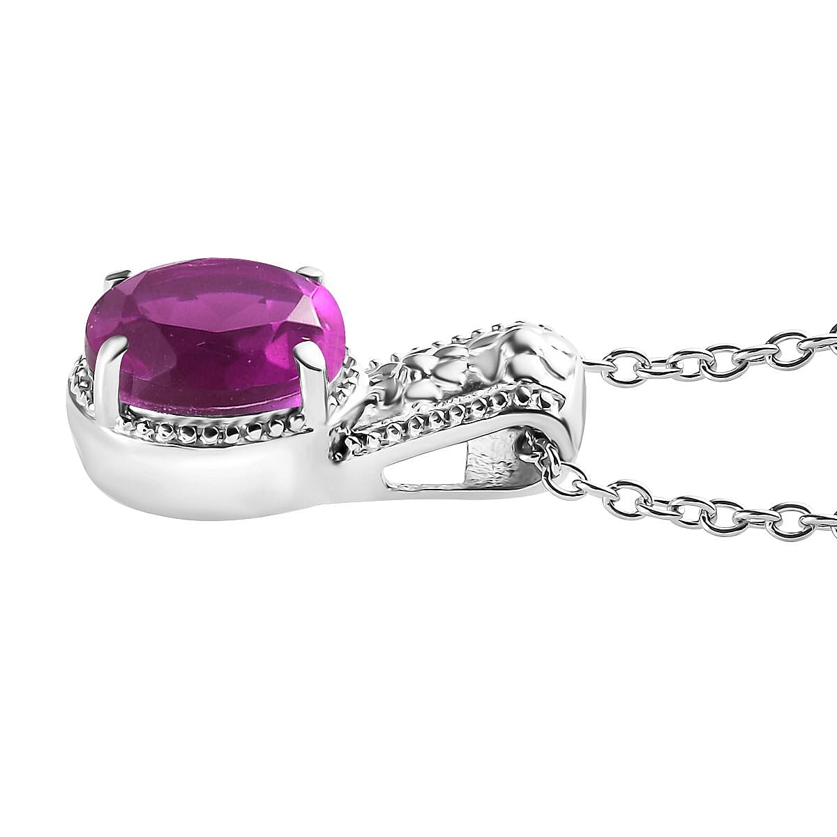 Radiant Orchid Quartz (Triplet) Solitaire Pendant Necklace 20 Inches in Stainless Steel 3.10 ctw image number 3