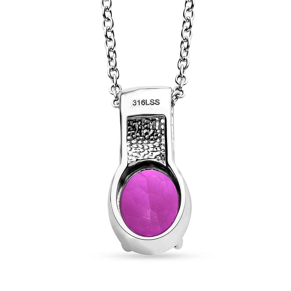 Radiant Orchid Quartz (Triplet) Solitaire Pendant Necklace 20 Inches in Stainless Steel 3.10 ctw image number 4