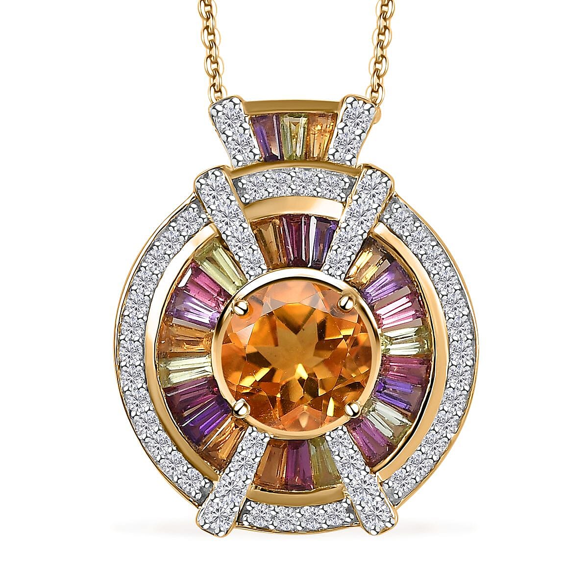 GP Royal Art Deco Collection Premium Brazilian Citrine and Multi Gemstone Pendant Necklace 20 Inches in Vermeil Yellow Gold Over Sterling Silver 3.75 ctw image number 0