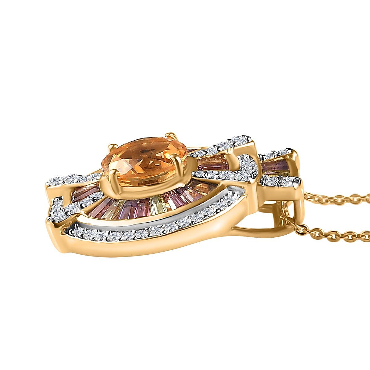 GP Royal Art Deco Collection Premium Brazilian Citrine and Multi Gemstone Pendant Necklace 20 Inches in Vermeil Yellow Gold Over Sterling Silver 3.75 ctw image number 3