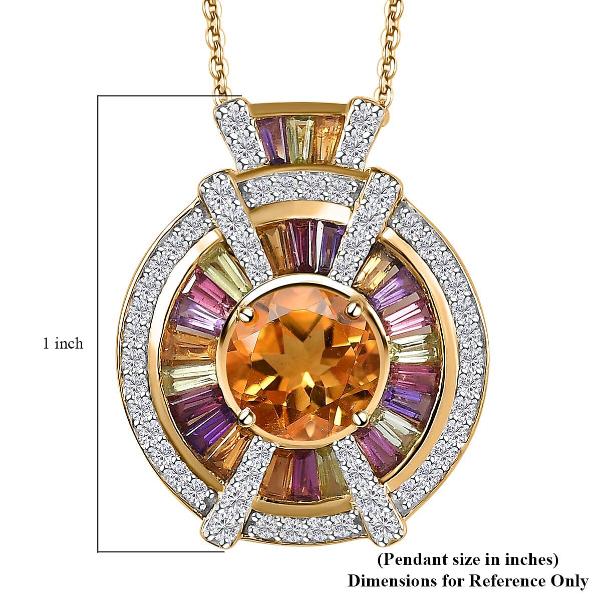 GP Royal Art Deco Collection Premium Brazilian Citrine and Multi Gemstone Pendant Necklace 20 Inches in Vermeil Yellow Gold Over Sterling Silver 3.75 ctw image number 6