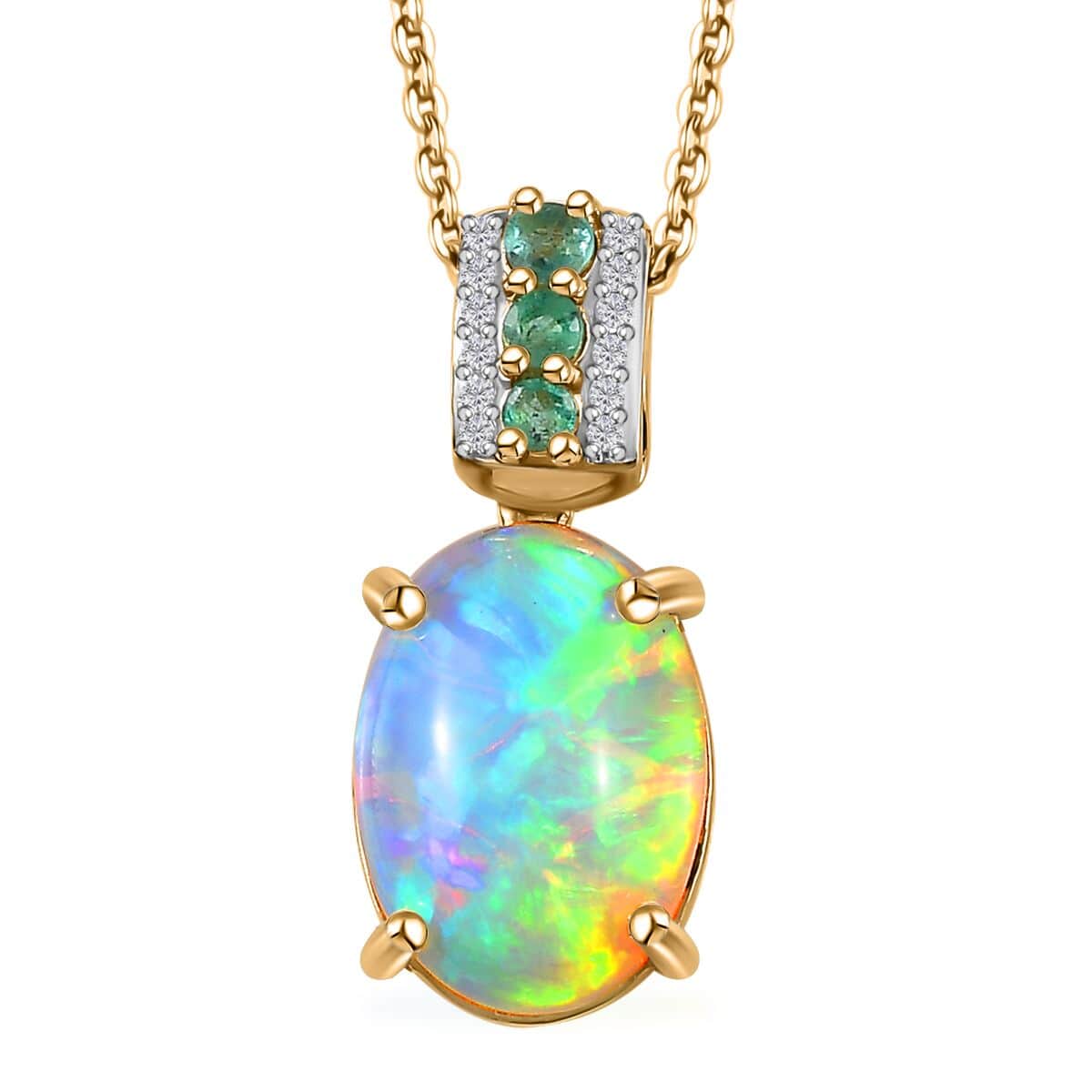 Premium Ethiopian Welo Opal and Multi Gemstone Pendant Necklace 20 Inches in Vermeil Yellow Gold Over Sterling Silver 4.10 ctw image number 0