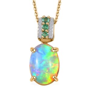 Premium Ethiopian Welo Opal and Multi Gemstone Pendant Necklace 20 Inches in Vermeil Yellow Gold Over Sterling Silver 4.10 ctw