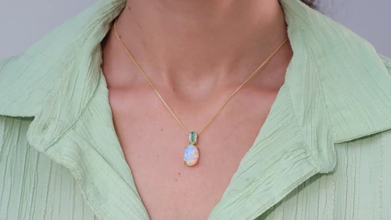 Premium Ethiopian Welo Opal, Multi Gemstone Pendant Necklace (20 Inches) in Vermeil YG Over Sterling Silver 4.10 ctw