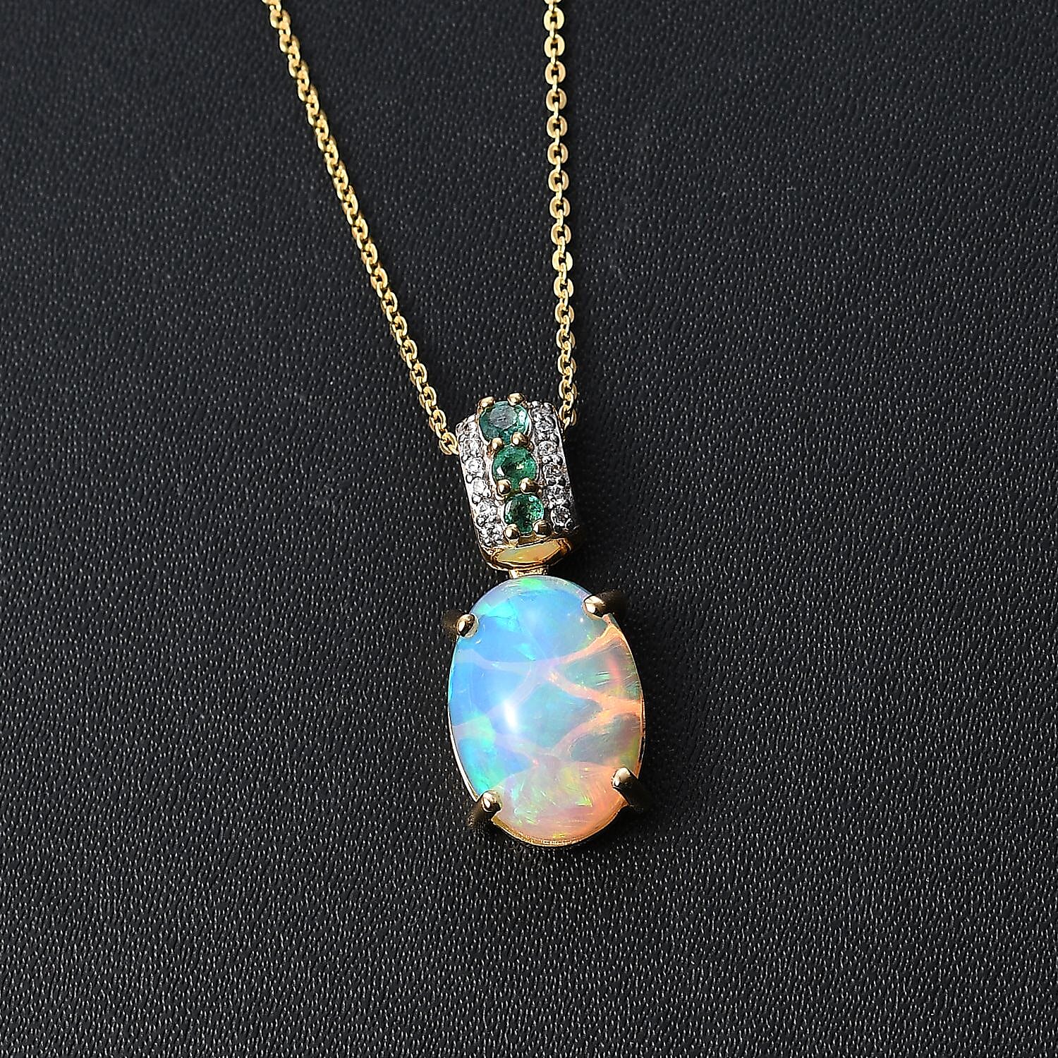 Premium Ethiopian Welo Opal and Multi Gemstone Pendant Necklace 20 Inches in Vermeil Yellow Gold Over Sterling Silver 4.10 ctw