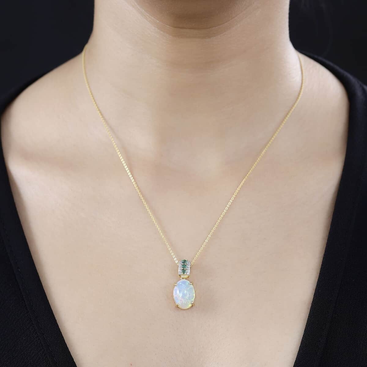 Premium Ethiopian Welo Opal and Multi Gemstone Pendant Necklace 20 Inches in Vermeil Yellow Gold Over Sterling Silver 4.10 ctw image number 2