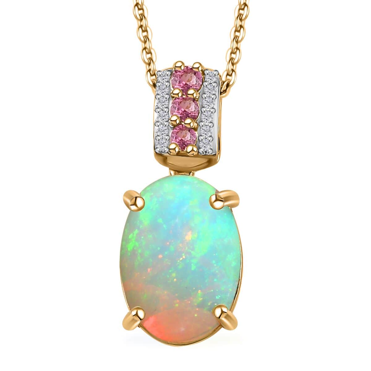 Premium Ethiopian Welo Opal and Multi Gemstone Pendant Necklace 20 Inches in Vermeil Yellow Gold Over Sterling Silver 4.10 ctw image number 0