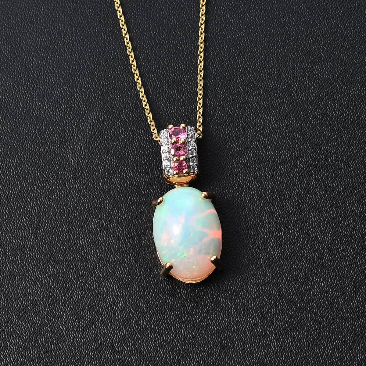 Premium Ethiopian Welo Opal and Multi Gemstone Pendant Necklace 20 Inches in Vermeil Yellow Gold Over Sterling Silver 4.10 ctw image number 1