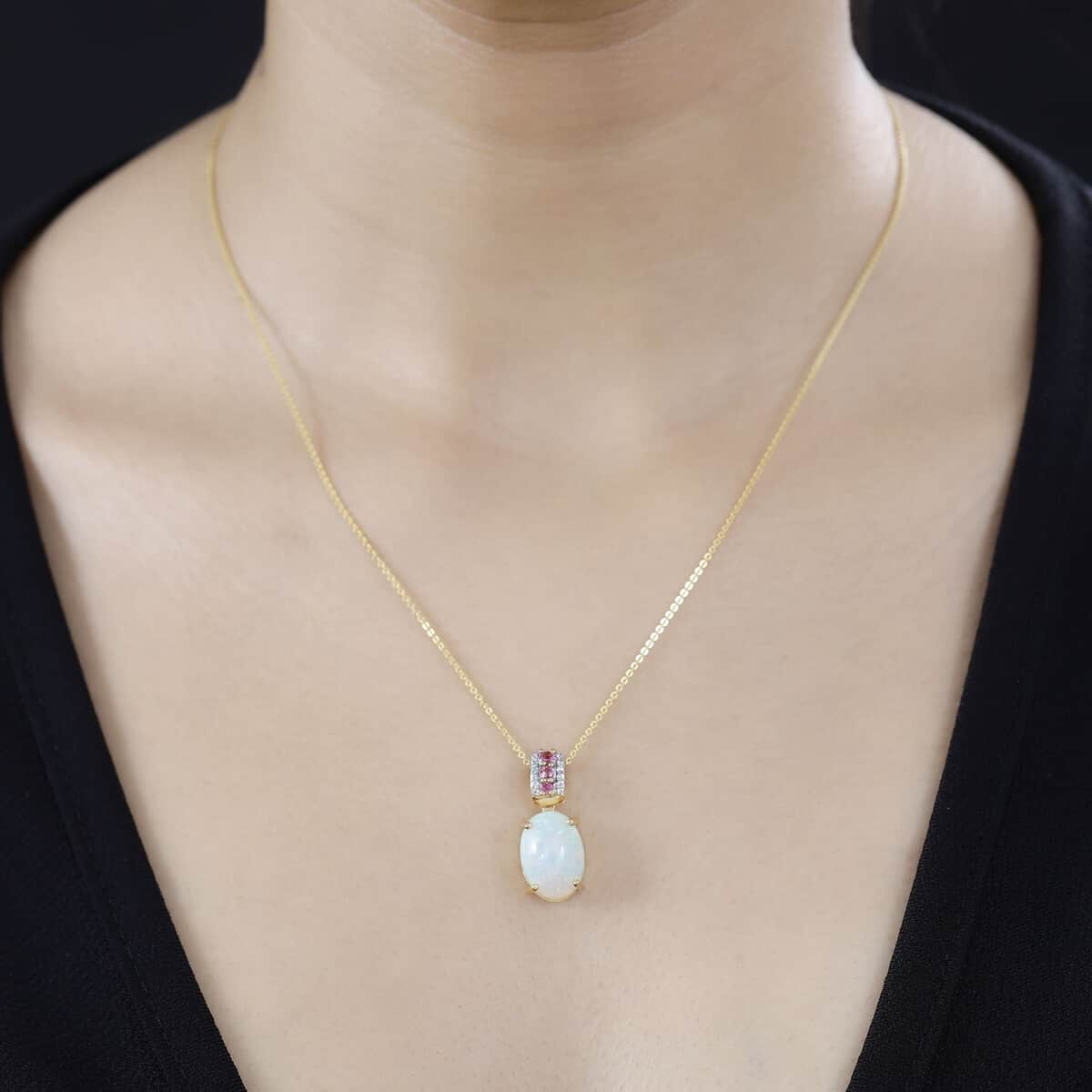 Premium Ethiopian Welo Opal and Multi Gemstone Pendant Necklace 20 Inches in Vermeil Yellow Gold Over Sterling Silver 4.10 ctw image number 2