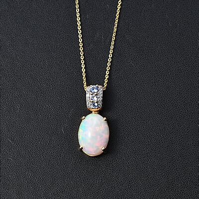 Premium Ethiopian Welo Opal and Multi Gemstone Pendant Necklace 20 Inches in Vermeil Yellow Gold Over Sterling Silver 4.10 ctw