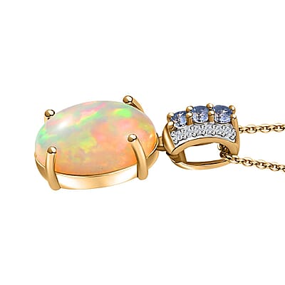 Premium Ethiopian Welo Opal and Multi Gemstone Pendant Necklace 20 Inches in Vermeil Yellow Gold Over Sterling Silver 4.10 ctw