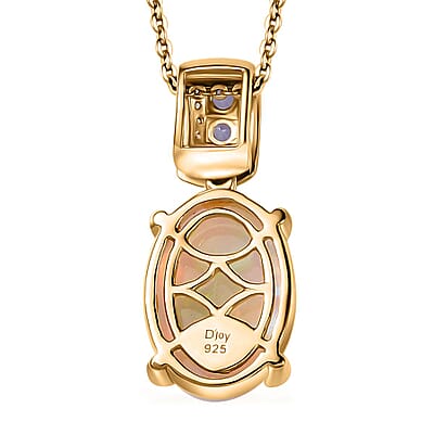 Premium Ethiopian Welo Opal and Multi Gemstone Pendant Necklace 20 Inches in Vermeil Yellow Gold Over Sterling Silver 4.10 ctw