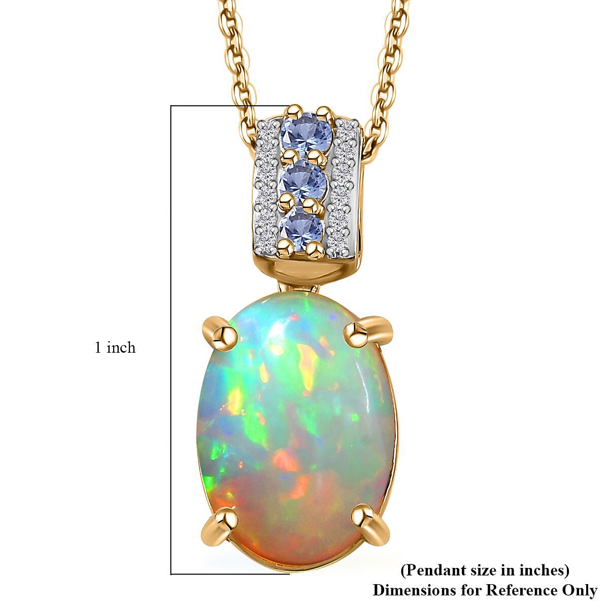 Premium Ethiopian Welo Opal, Multi Gemstone Pendant Necklace (20 Inches) in Vermeil YG Over Sterling Silver 4.10 ctw