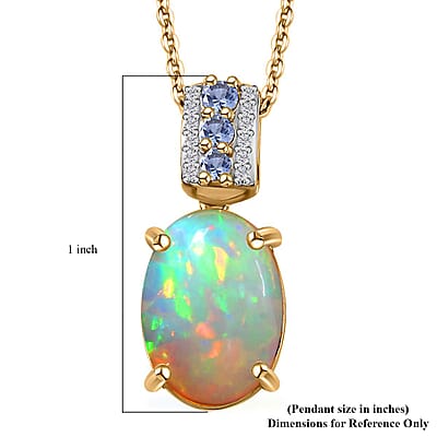 Premium Ethiopian Welo Opal and Multi Gemstone Pendant Necklace 20 Inches in Vermeil Yellow Gold Over Sterling Silver 4.10 ctw