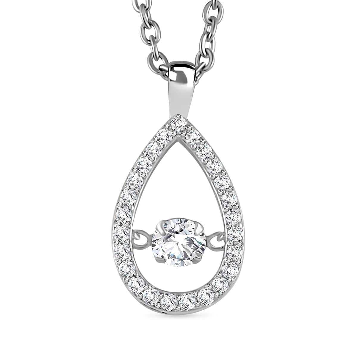 Simulated Diamond 1.25 ctw Halo Tear Drop Pendant in Platinum Over Sterling Silver with Stainless Steel Necklace 20 Inches  image number 0