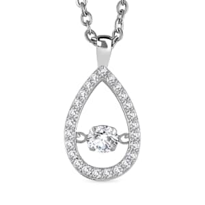 Simulated Diamond 1.25 ctw Halo Tear Drop Pendant in Platinum Over Sterling Silver with Stainless Steel Necklace 20 Inches 