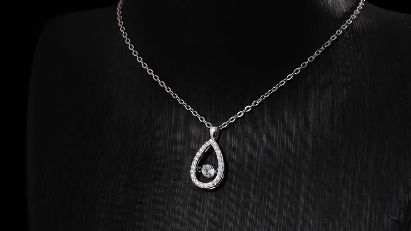 Simulated Diamond 1.25 ctw Halo Tear Drop Pendant in Platinum Over Sterling Silver with Stainless Steel Necklace 20 Inches