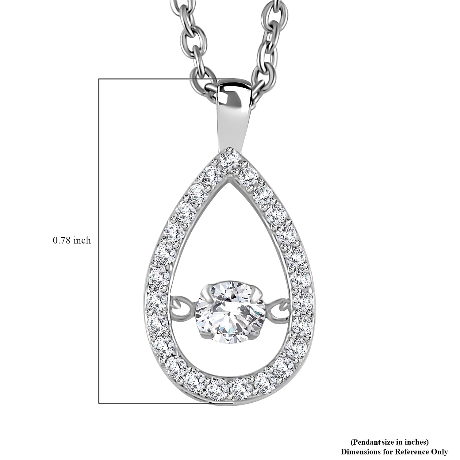 Simulated Diamond 1.25 ctw Tear Drop Pendant in Platinum Over Sterling Silver with Stainless Steel Necklace 20 Inches 