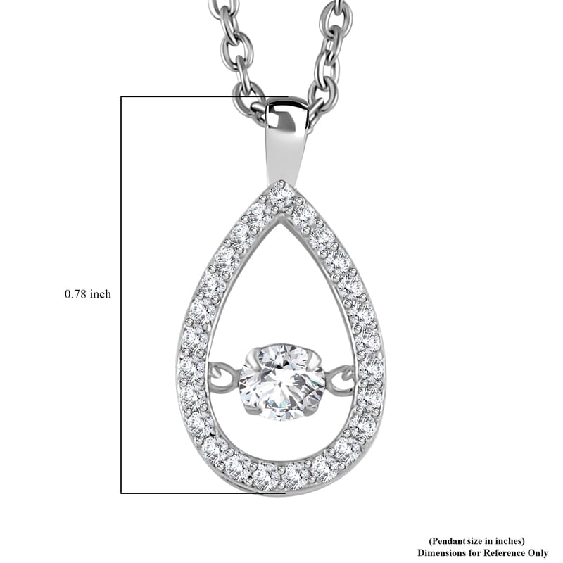 Simulated Diamond 1.25 ctw Tear Drop Pendant in Platinum Over Sterling Silver with Stainless Steel Necklace 20 Inches 