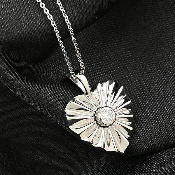 Moissanite Pendant Necklace 20 Inches in Platinum Over Sterling Silver 0.15 ctw