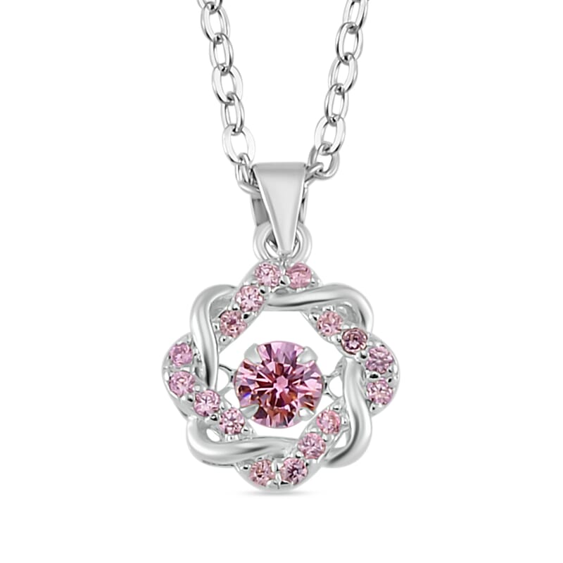 Simulated Pink Diamond 1.10 ctw Pendant without Chain in Platinum Over Sterling Silver with Stainless Steel 20 Inches 