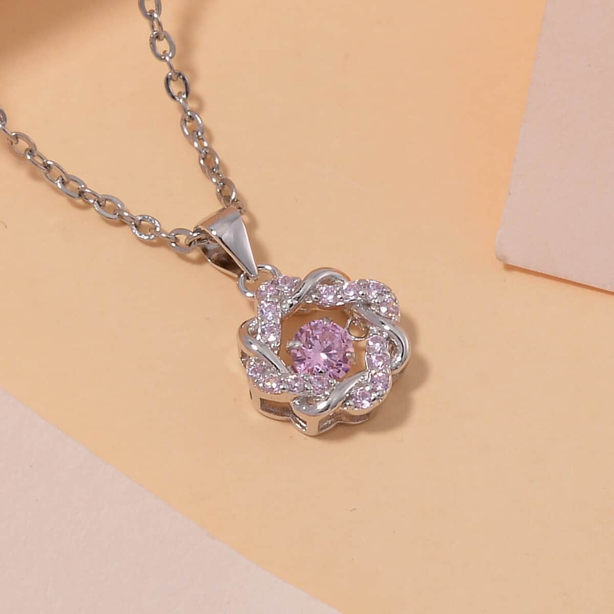 Simulated Pink Diamond 1.10 ctw Pendant in Platinum Over Sterling Silver with Stainless Steel 20 Inches  image number 1