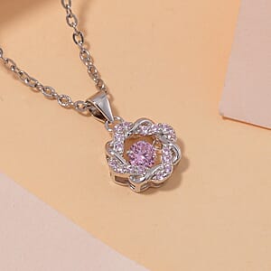 Simulated Pink Diamond 1.10 ctw Pendant without Chain in Platinum Over Sterling Silver with Stainless Steel 20 Inches 