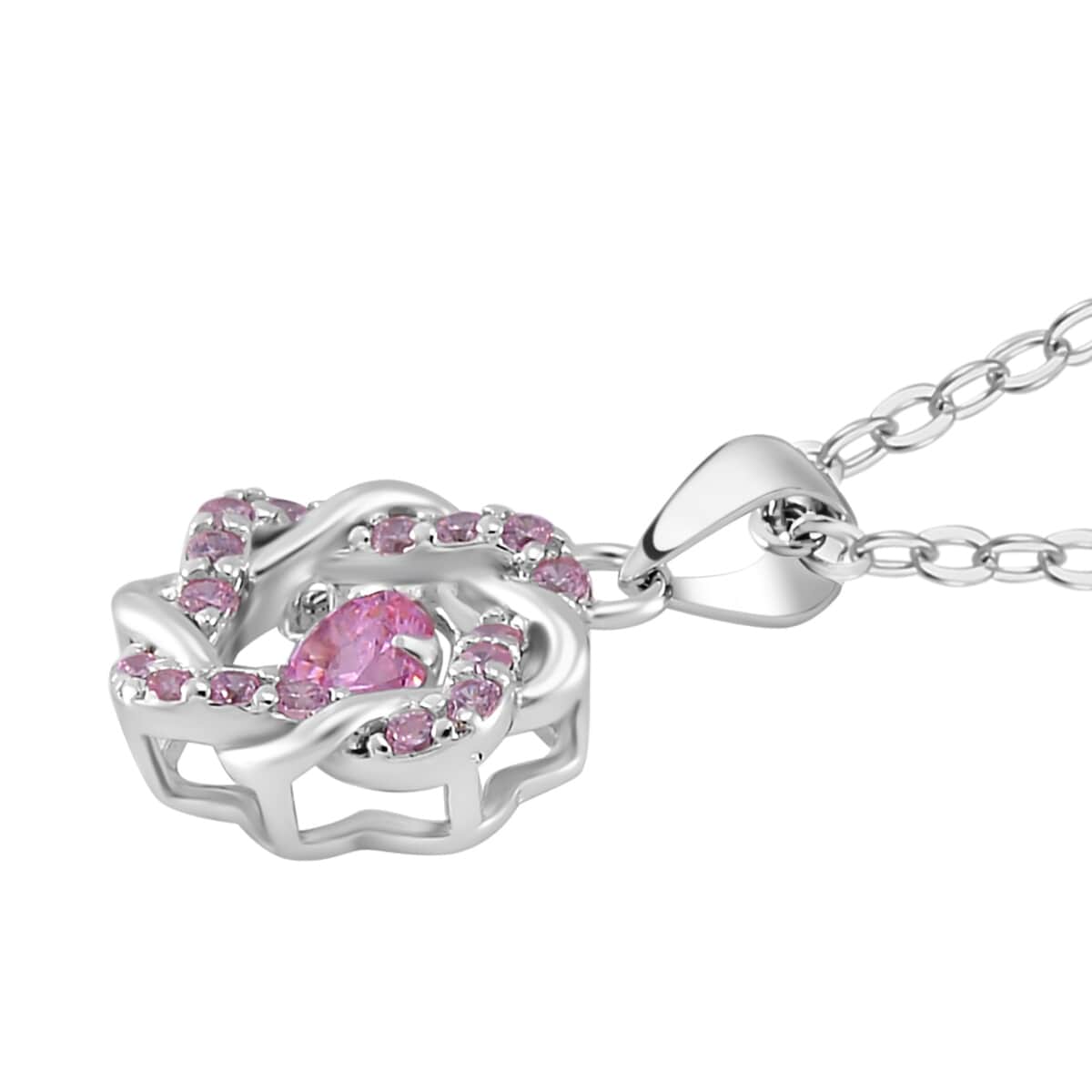 Simulated Pink Diamond 1.10 ctw Pendant in Platinum Over Sterling Silver with Stainless Steel 20 Inches  image number 3