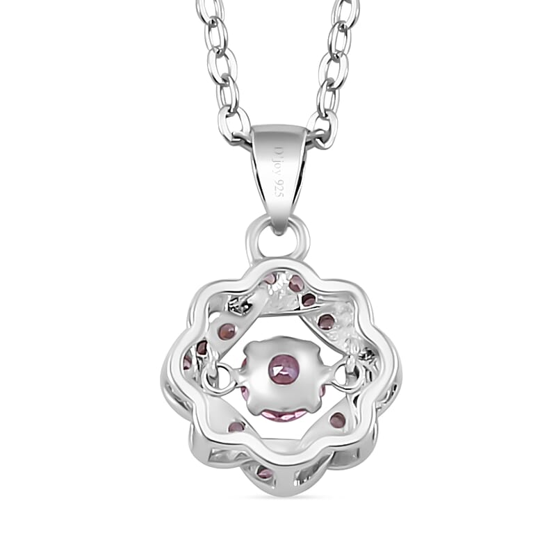 Simulated Pink Diamond 1.10 ctw Pendant without Chain in Platinum Over Sterling Silver with Stainless Steel 20 Inches 