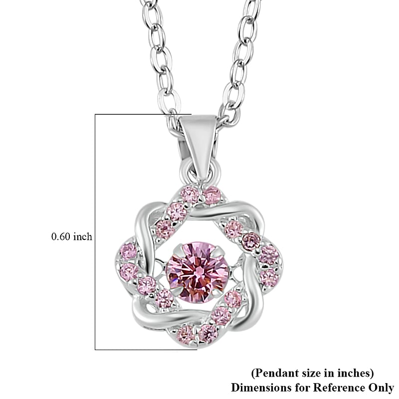 Simulated Pink Diamond 1.10 ctw Pendant without Chain in Platinum Over Sterling Silver with Stainless Steel 20 Inches 