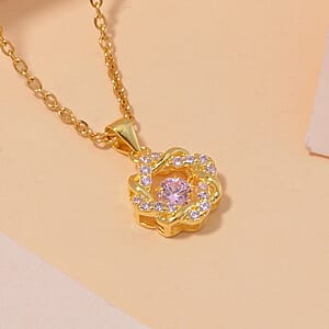 Simulated Pink Diamond 1.10 ctw Pendant without Chain in 14K YG Over Sterling Silver with ION Plated YG Stainless Steel 20 Inches 