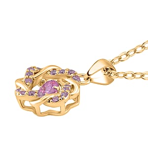 Simulated Pink Diamond 1.10 ctw Pendant without Chain in 14K YG Over Sterling Silver with ION Plated YG Stainless Steel 20 Inches 