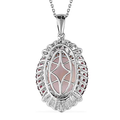 Premium Galilea Rose Quartz and Multi Gemstone 11.00 ctw Pendant Necklace in Rhodium Over Sterling Silver (20 Inches)