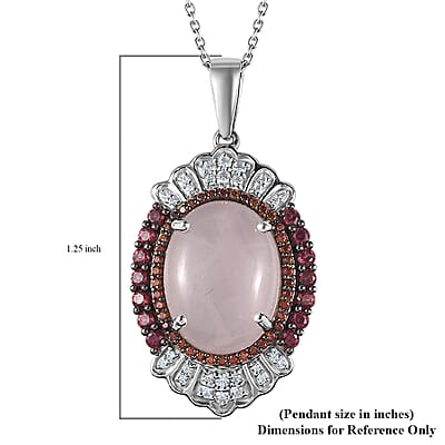Premium Galilea Rose Quartz and Multi Gemstone 11.00 ctw Pendant Necklace in Rhodium Over Sterling Silver (20 Inches)