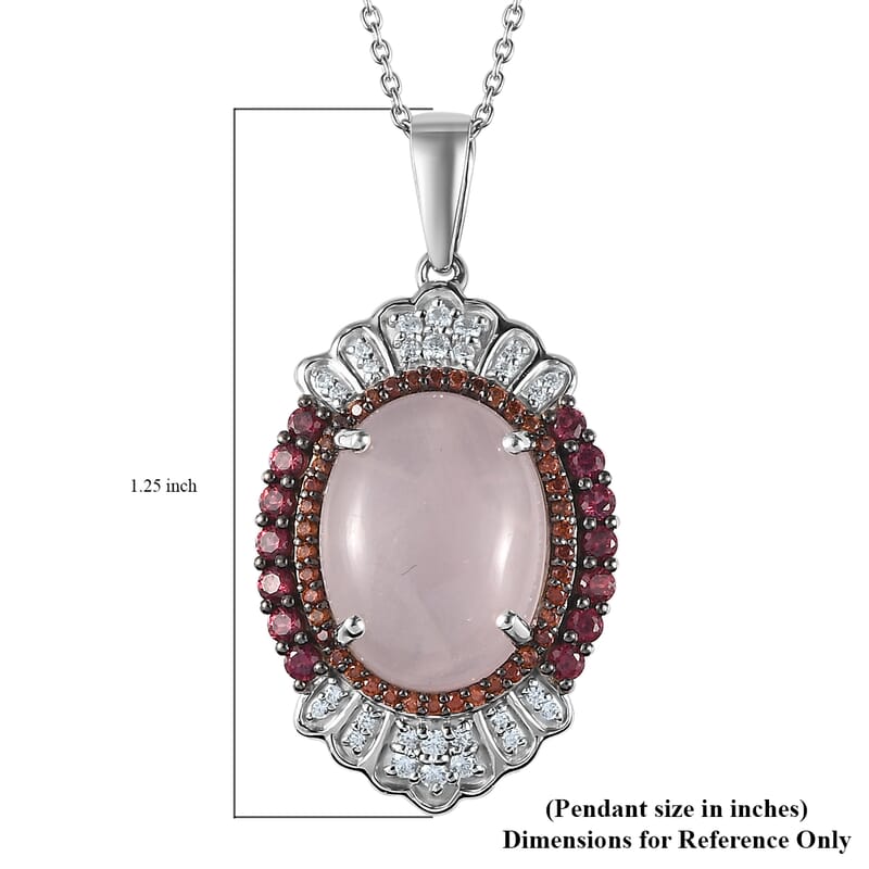 Premium Galilea Rose Quartz and Multi Gemstone 11.00 ctw Pendant Necklace in Rhodium Over Sterling Silver (20 Inches)