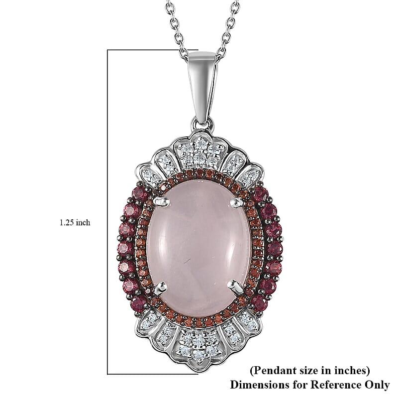 Premium Galilea Rose Quartz and Multi Gemstone 11.00 ctw Pendant Necklace in Rhodium Over Sterling Silver (20 Inches)