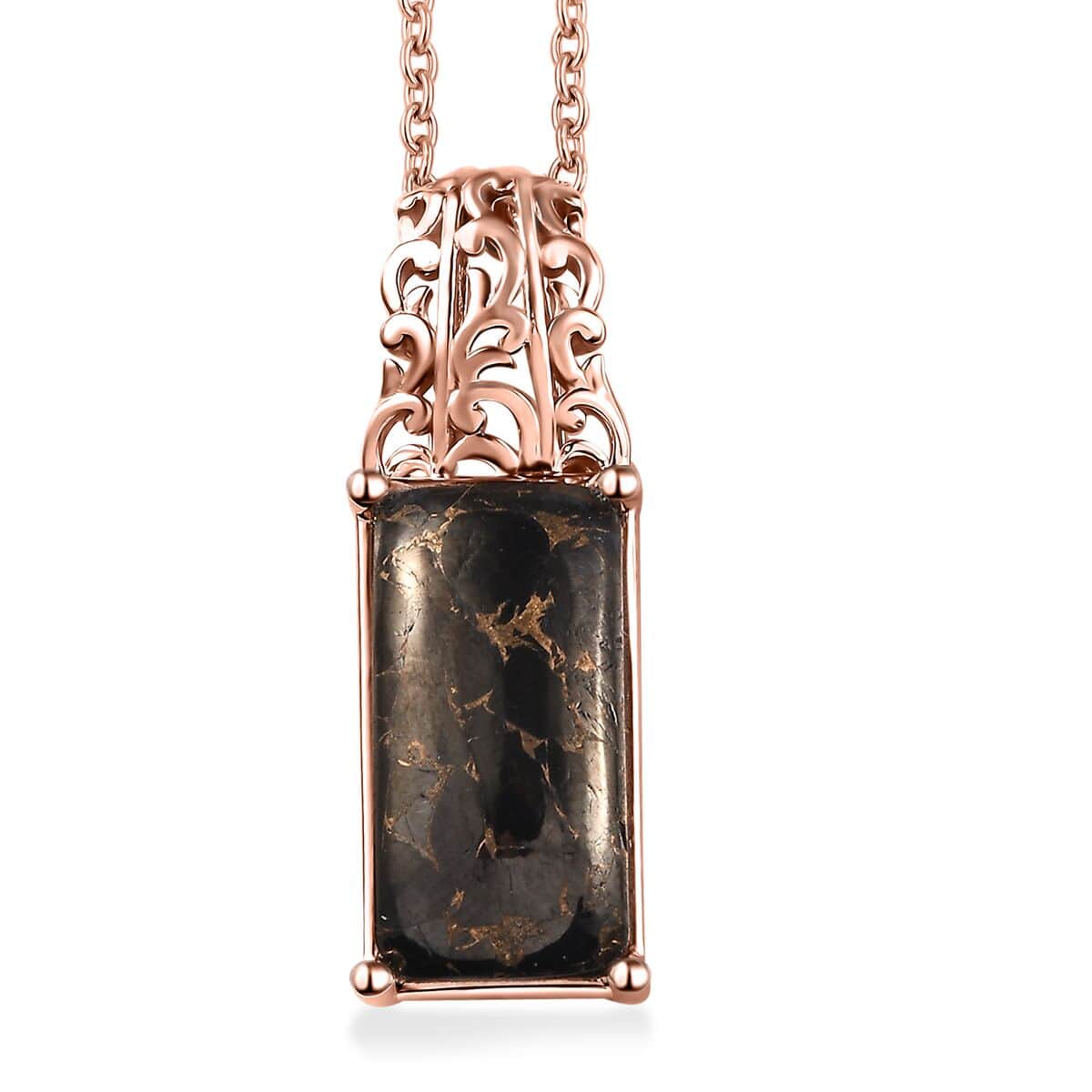 Matrix Silver Shungite Pendant in 14K RG Over Copper with Magnet and ION Plated RG Stainless Steel Necklace 20 Inches 8.10 ctw image number 0