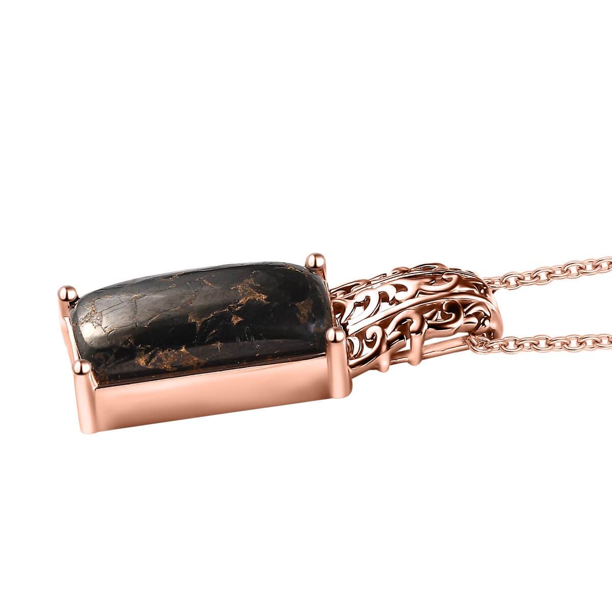 Matrix Silver Shungite (Ovl) Pendant in 14K RG Over Copper with Magnet and ION Plated RG Stainless Steel Necklace (20 Inches) 6.85 ctw image number 3